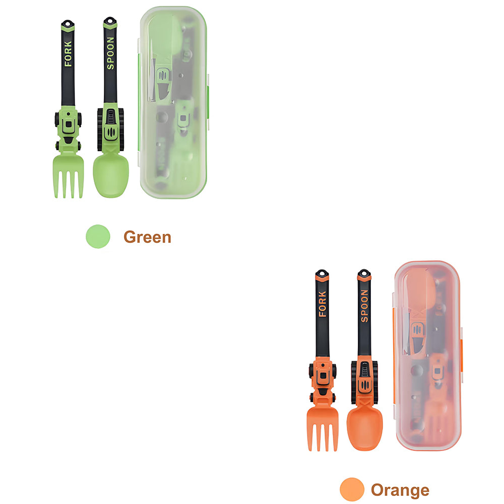 Construction Vehicle Kids Utensil Set | 3-Piece Feeding Set with Spoon, Fork & Storage Case | Soft Grip | Dishwasher Safe | Perfect for Travel & Home | Gift Set Utensils