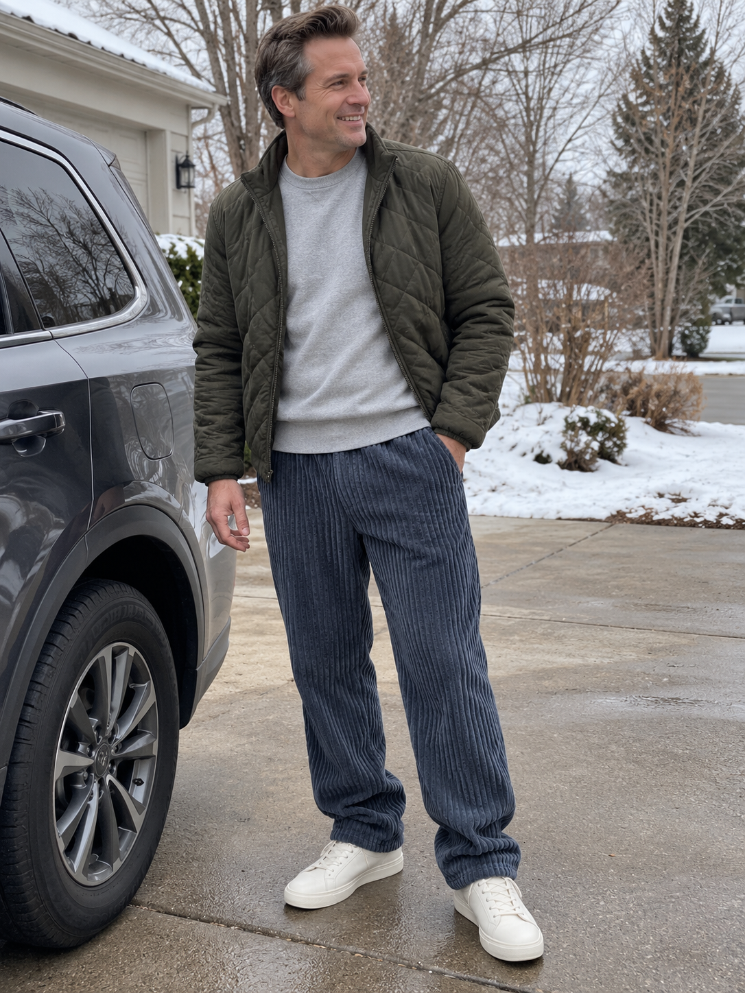 Relaxed Fit Thick Corduroy Drawstring Pants