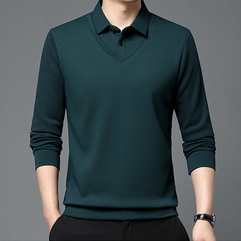 Men's False Two-Piece Long Sleeve Top – Smart Casual Two-Piece Look Without The Fuss