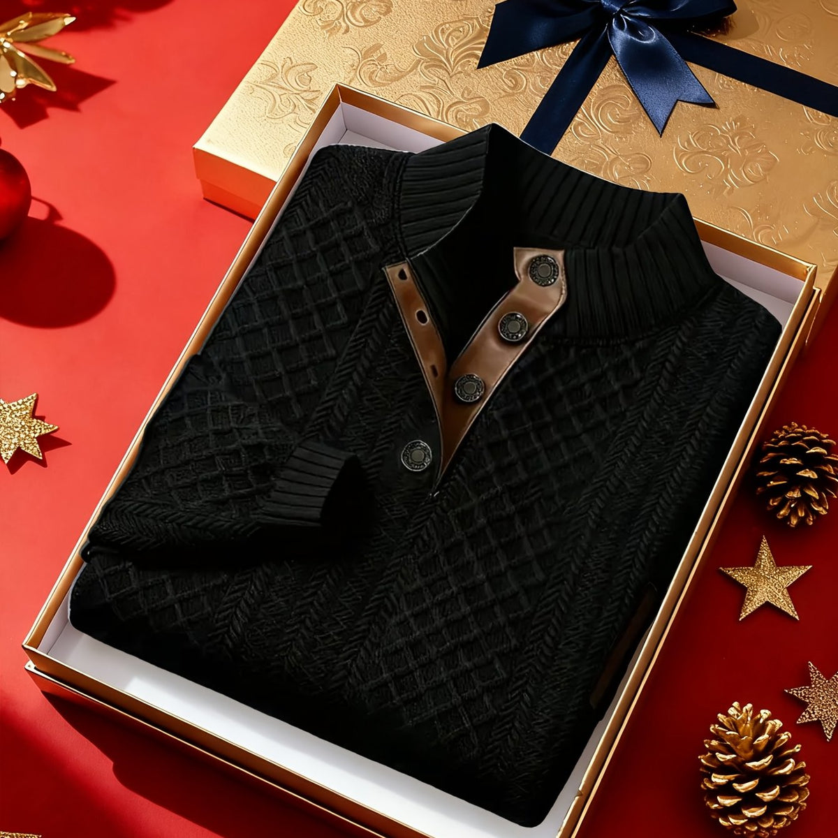 Textured Stand-Collar Pullover