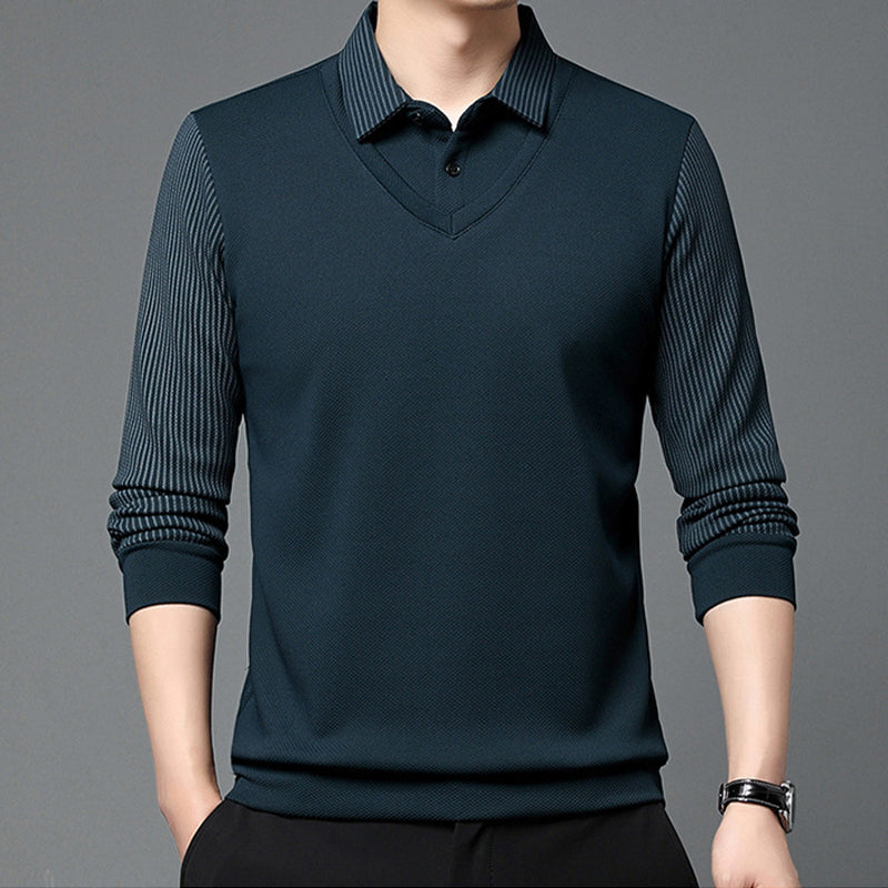 Men's False Two-Piece Long Sleeve Top – Smart Casual Two-Piece Look Without The Fuss