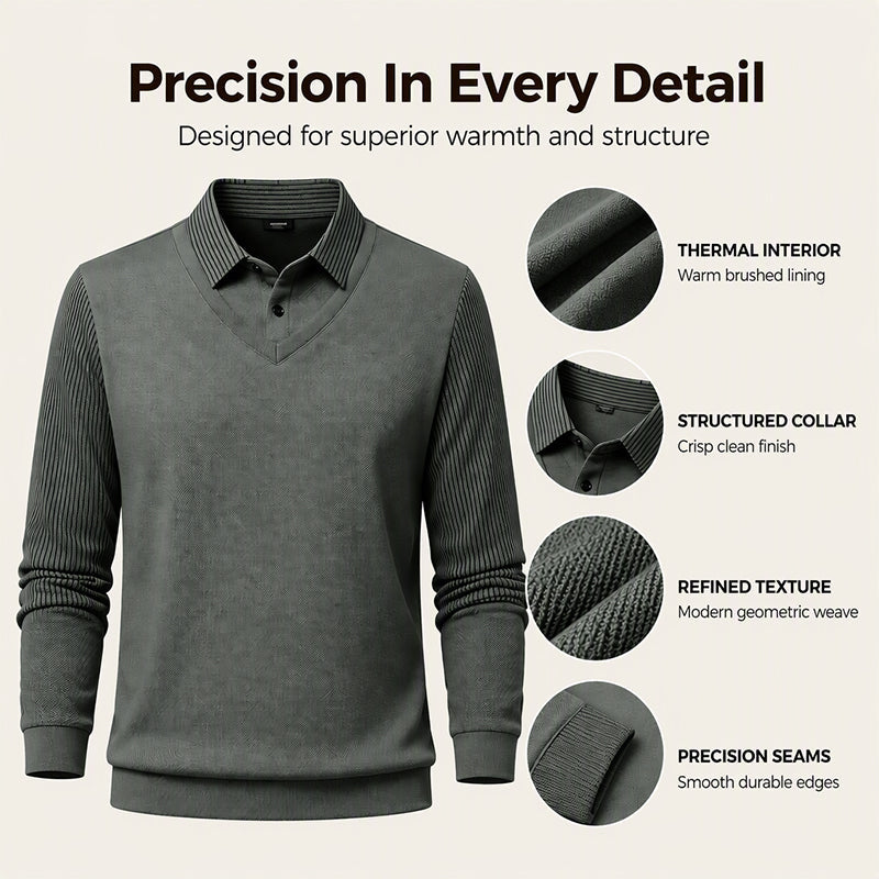 Men's False Two-Piece Long Sleeve Top – Smart Casual Two-Piece Look Without The Fuss