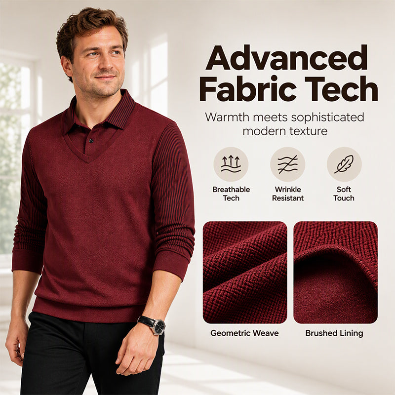 Men's False Two-Piece Long Sleeve Top – Smart Casual Two-Piece Look Without The Fuss