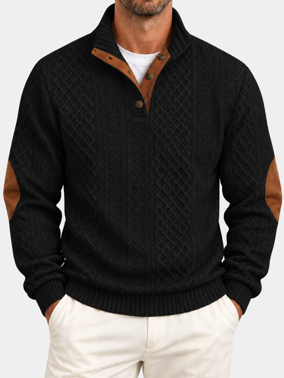 Jacquard Knit Stand Collar Pullover Sweatshirt