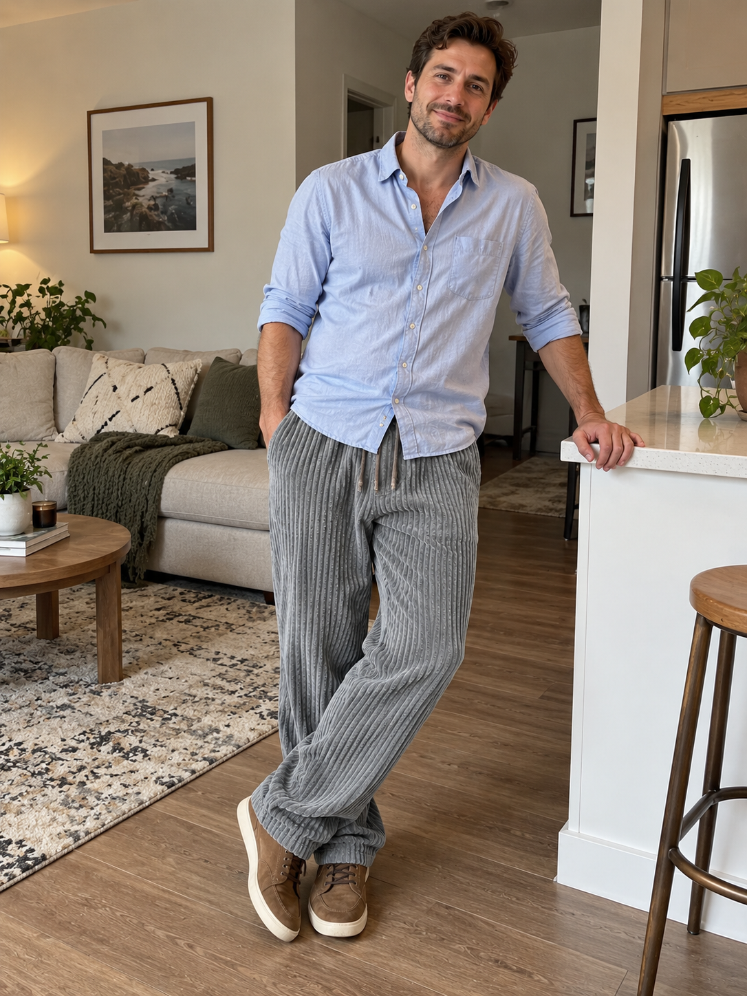 Relaxed Fit Thick Corduroy Drawstring Pants