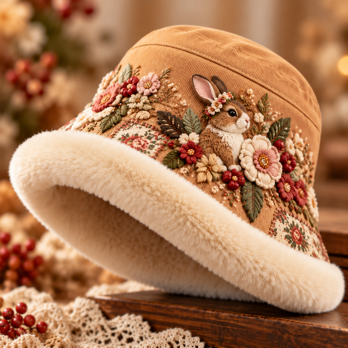 Women's Cozy Plush-Lined Winter Bucket Hat – Floral & Animal Designs