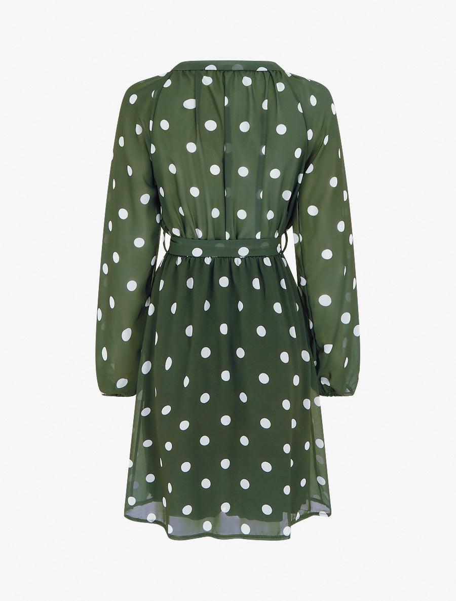 Flowing Dress with Tie Neck and Polka Dots