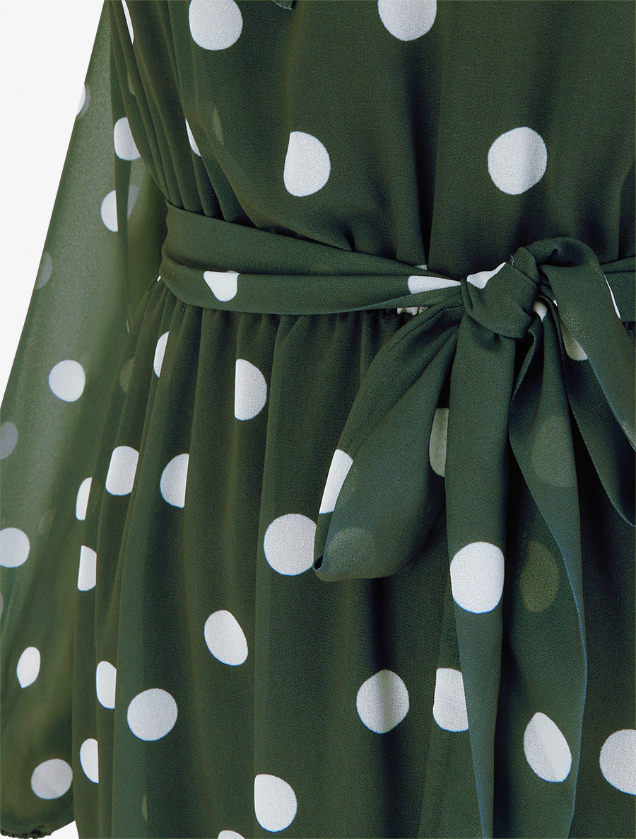 Flowing Dress with Tie Neck and Polka Dots