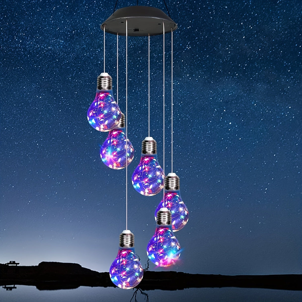 Solar Light Bulb Wind Chime with Color Changing LEDs, 21.6 in