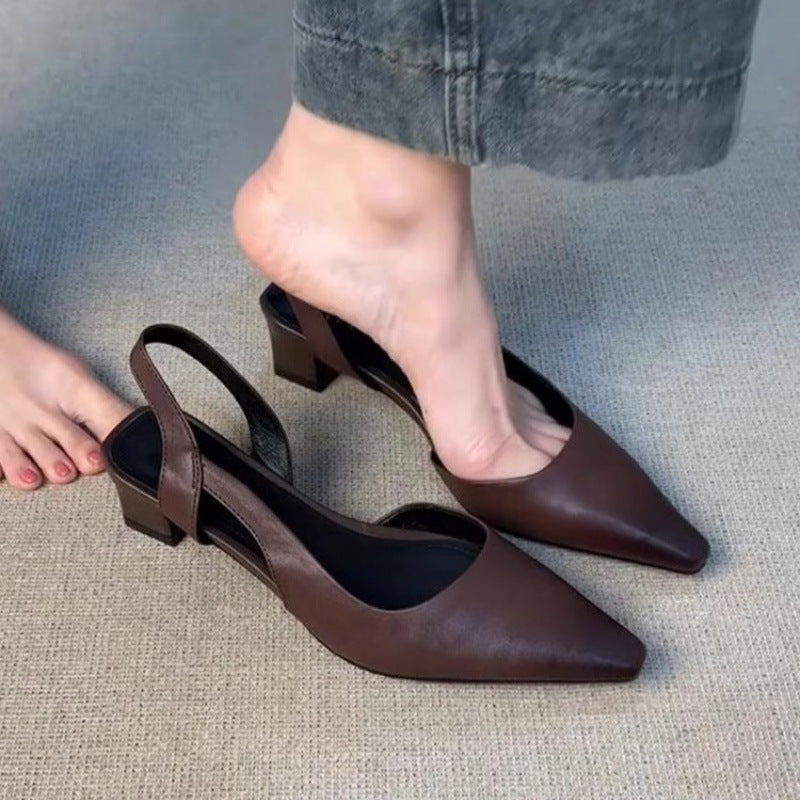 Pointed Toe Chunky Heel Minimalist Sandals
