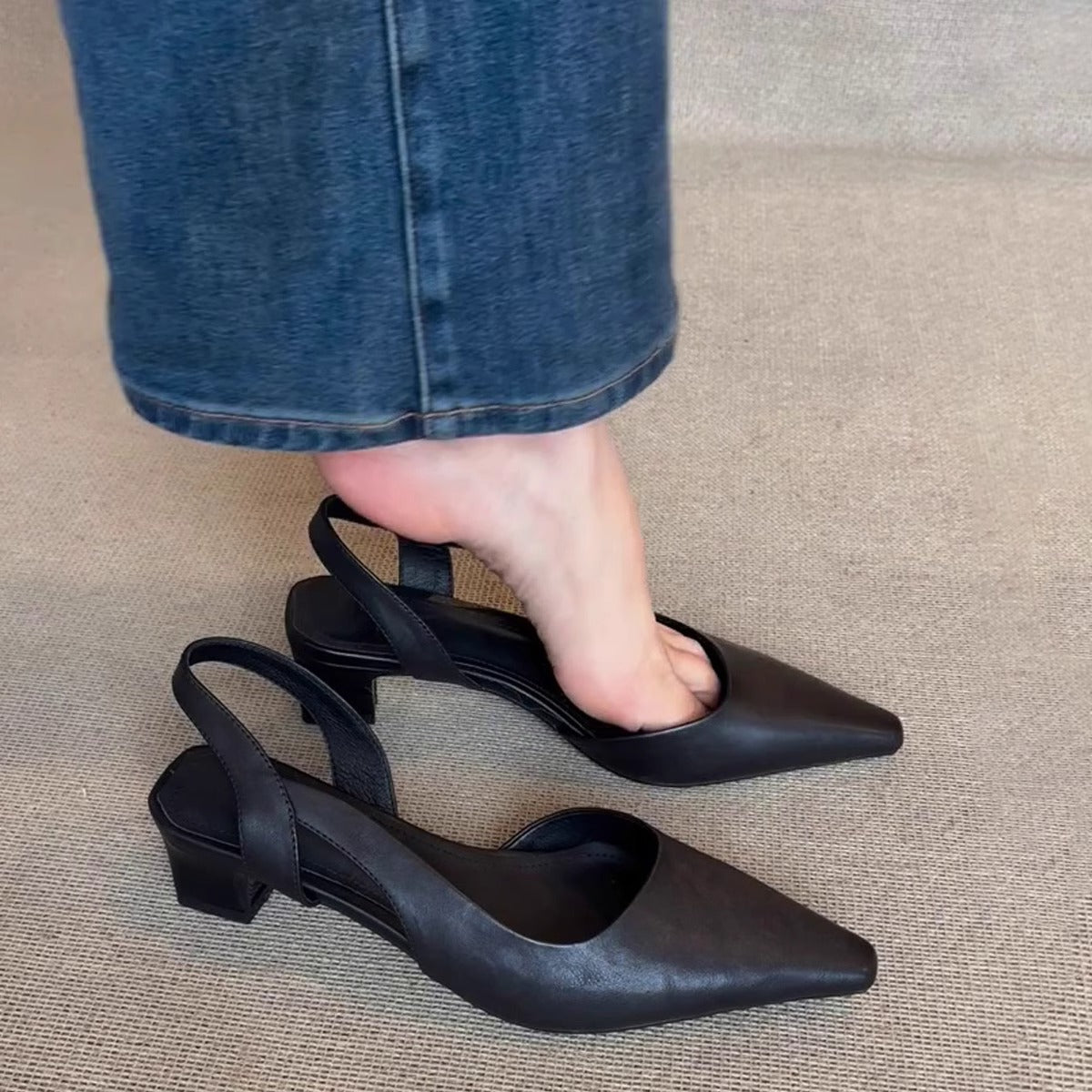 Pointed Toe Chunky Heel Minimalist Sandals