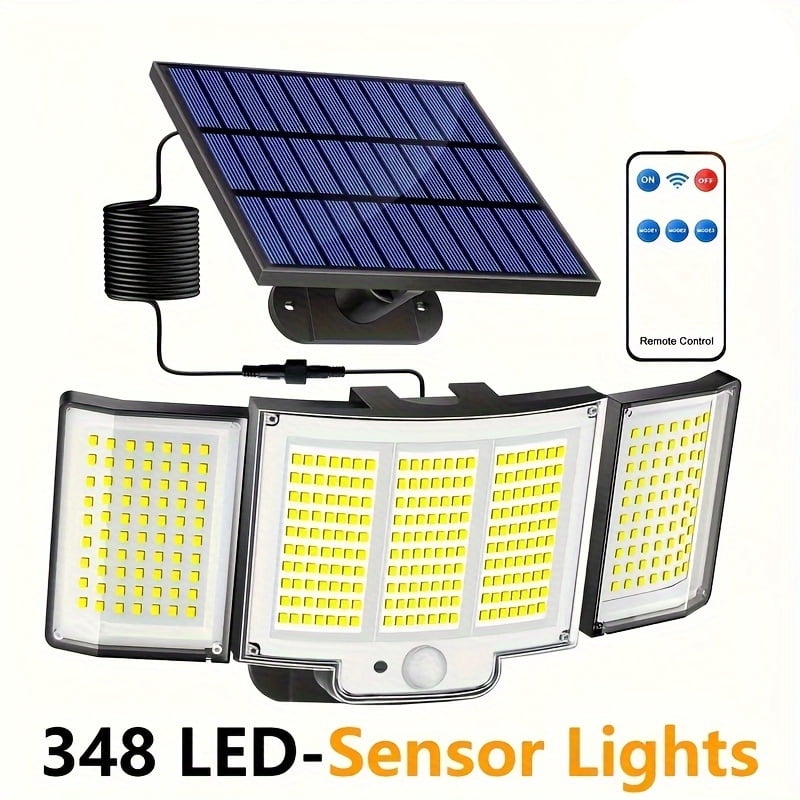 Solar Motion Sensor Security Light with Remote, 348 LED 3 Head