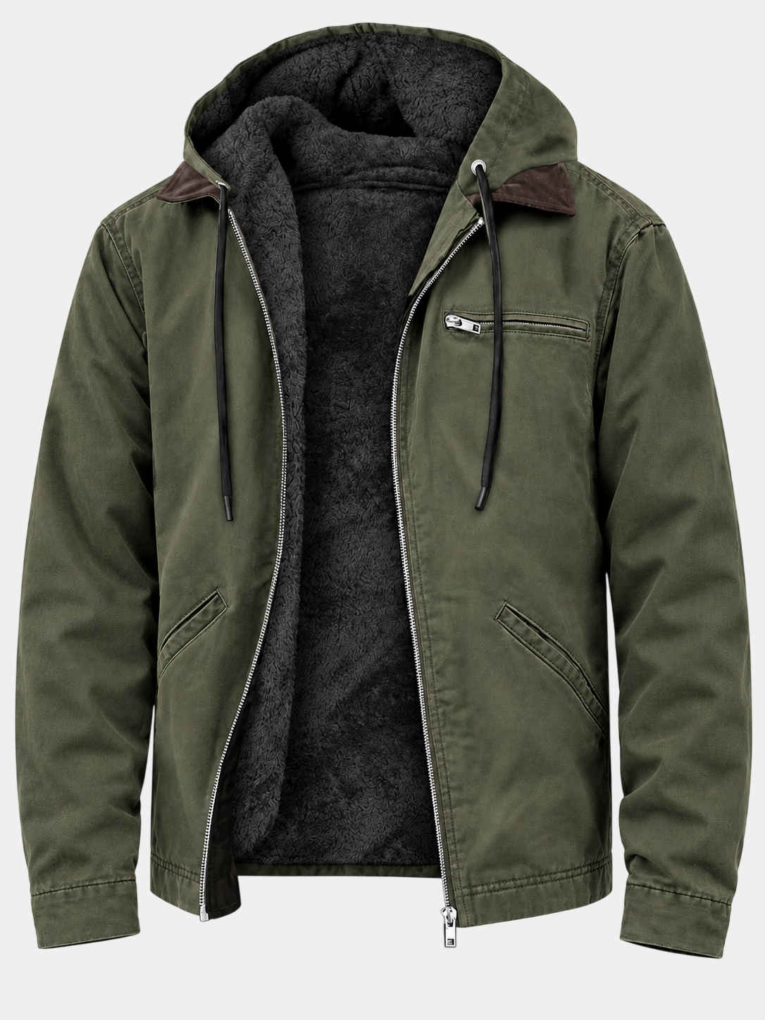 Vintage Thick Fleece-Lined Hooded Zip Jacket