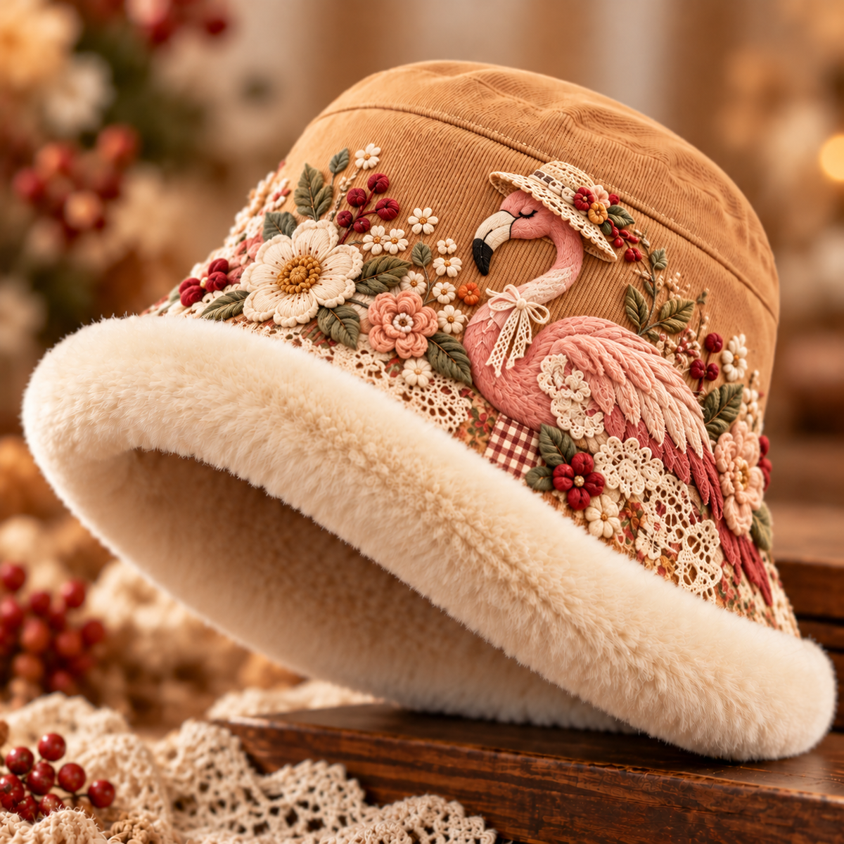 Women's Cozy Plush-Lined Winter Bucket Hat – Floral & Animal Designs