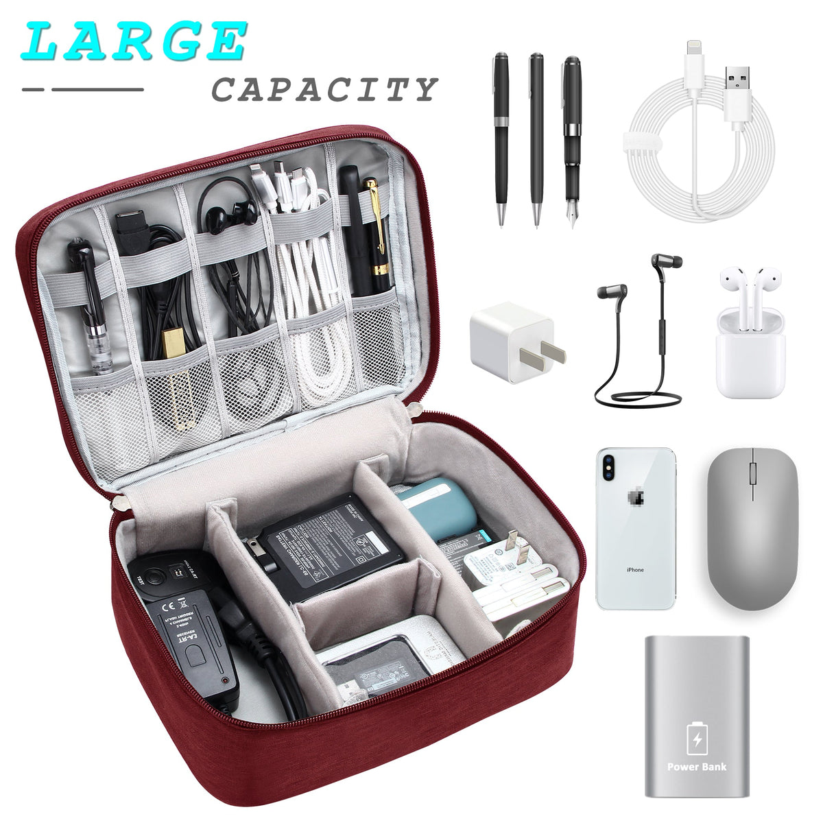 Travel Electronics and Cable Organizer Case