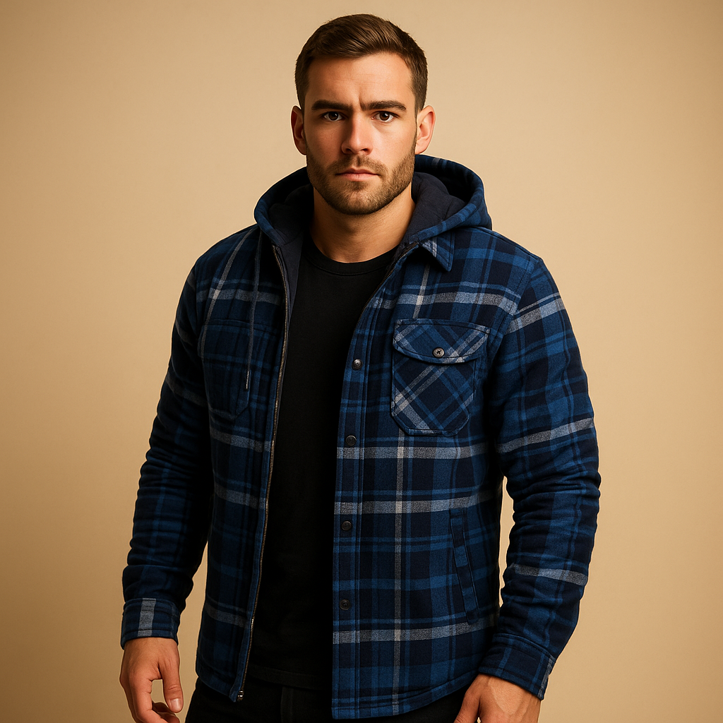 Men’s bomber jacket with hood featuring a warm lining and wind-resistant design, suitable for everyday wear and casual winter outfits.