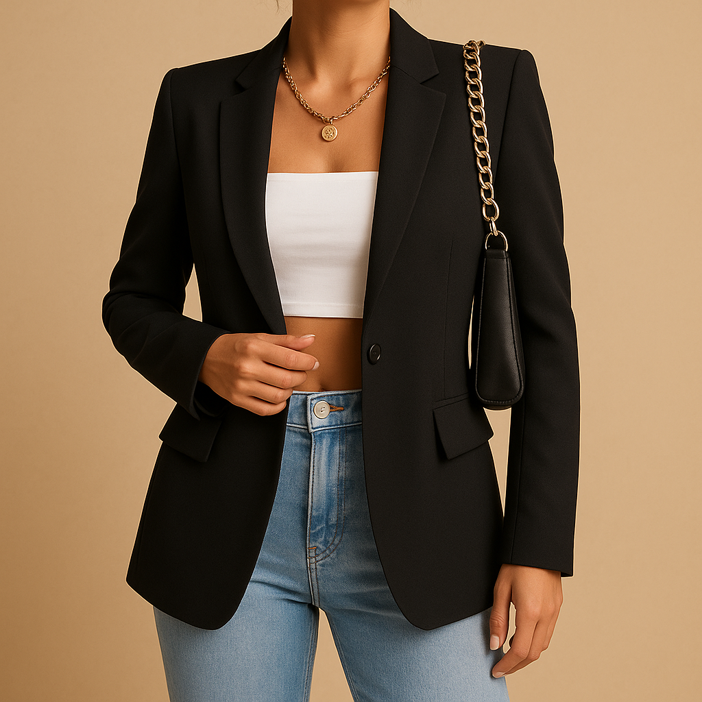Women’s elegant tailored blazer with flattering fit and modern details, perfect for office wear, formal events, and stylish casual outfits.