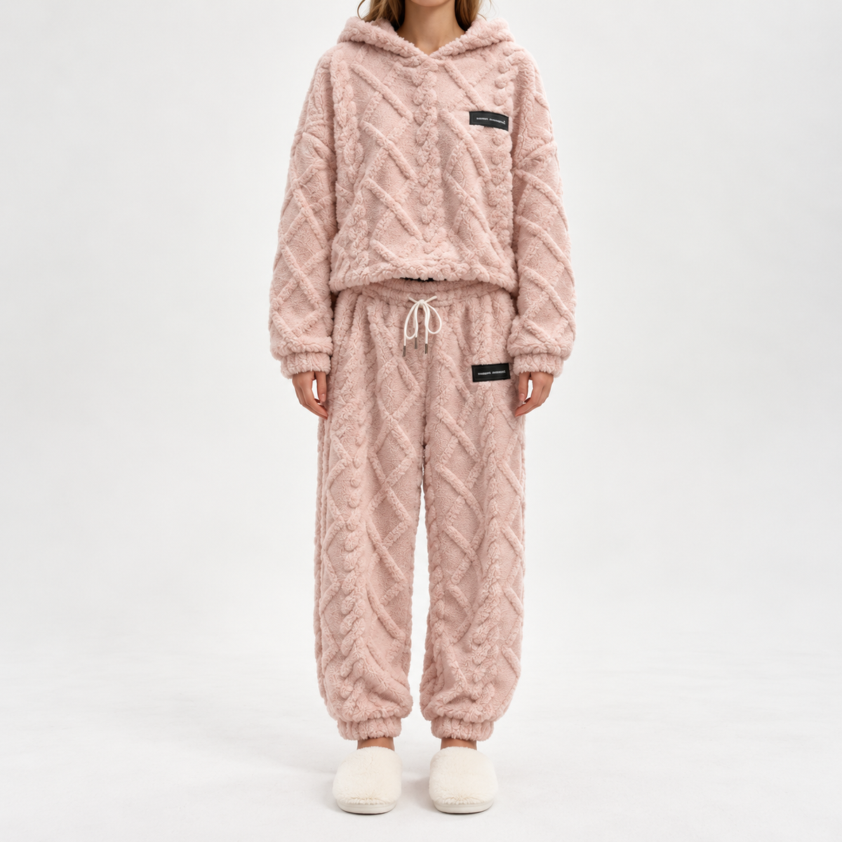 Premium Comfort Women's Plush Textured Hoodie & Pants 2-Piece Set