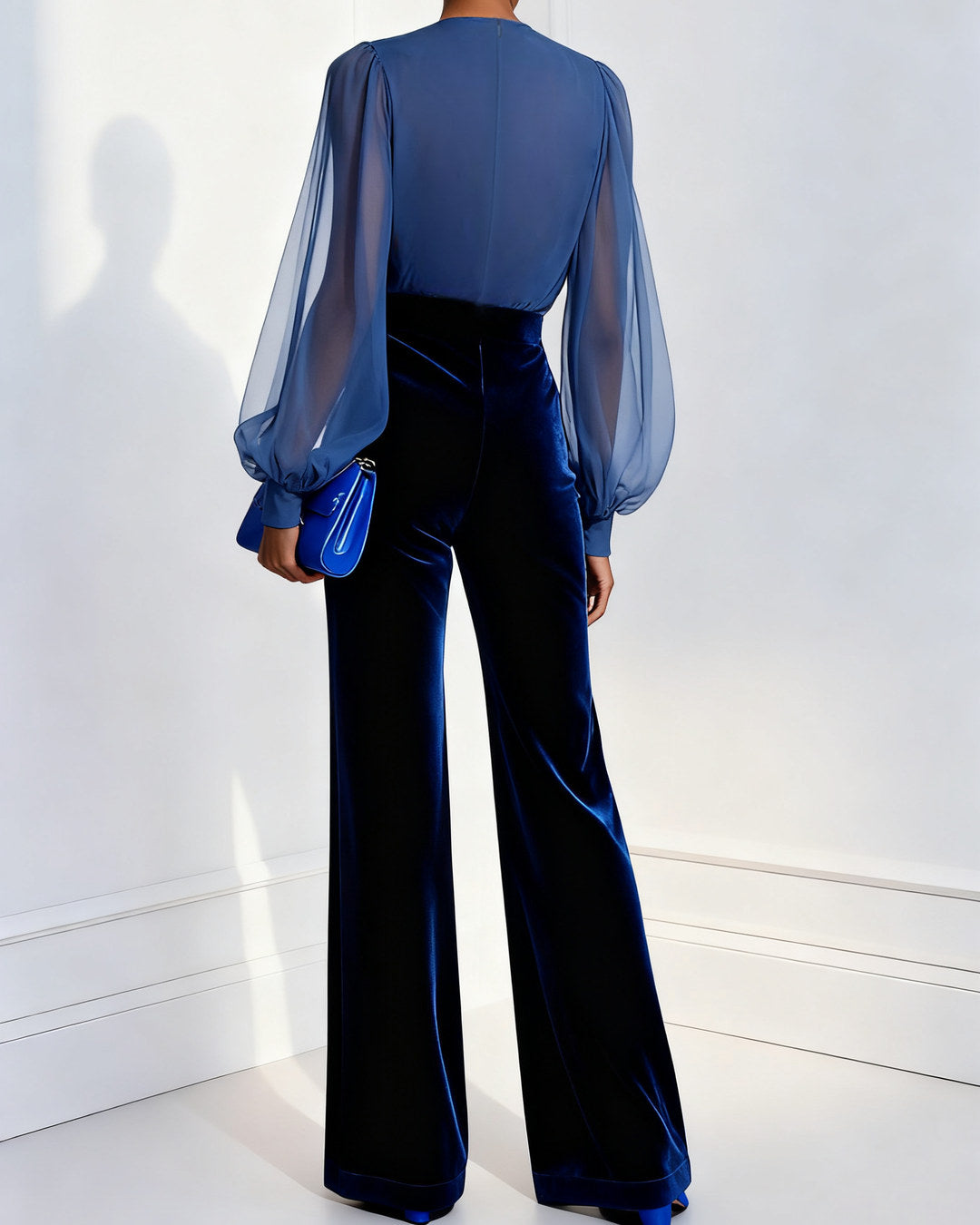 Elegant Jumpsuit with V-Neck, Blue