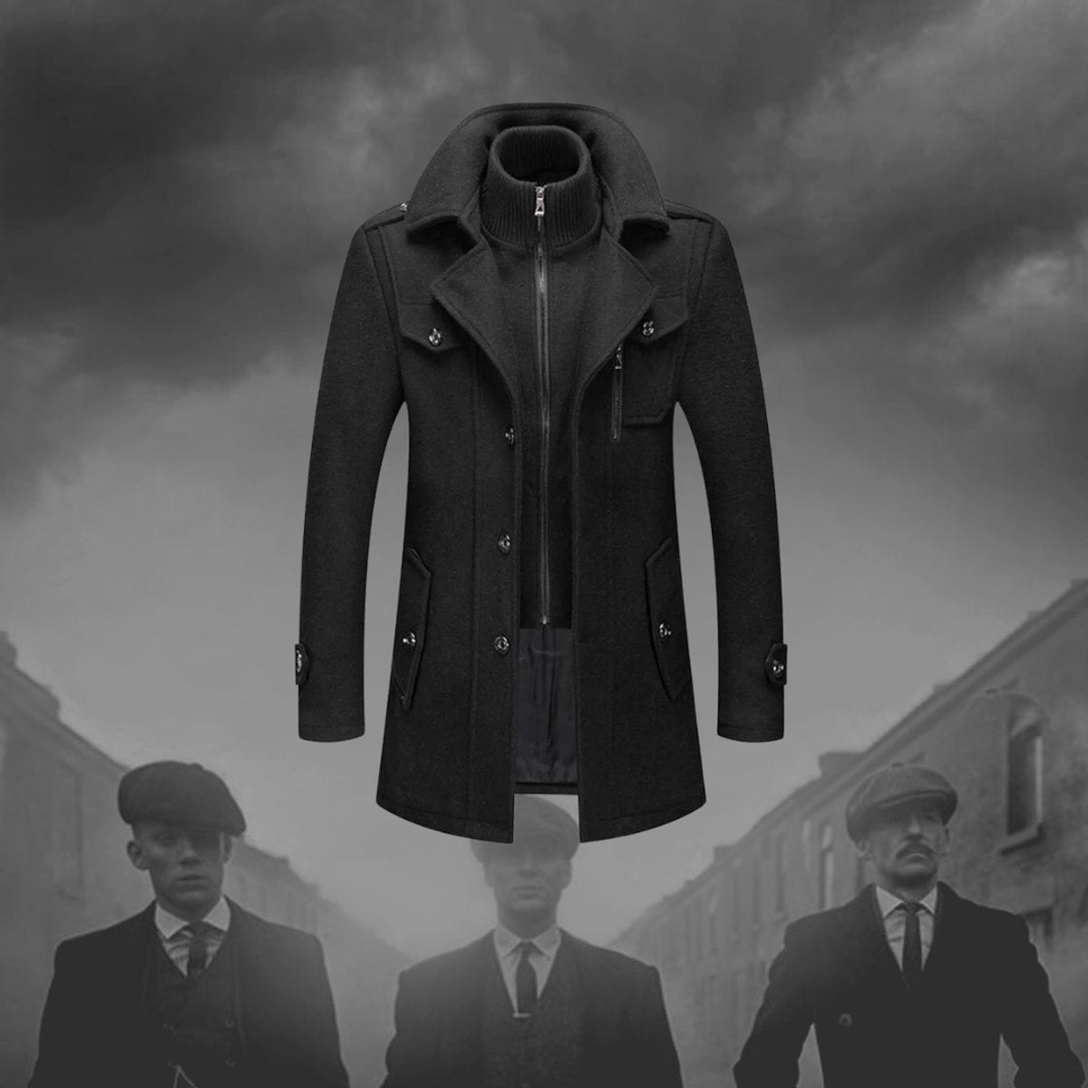 Men's Two-Piece Wool Coat Slim-Fit Winter Coat with Knit Collar