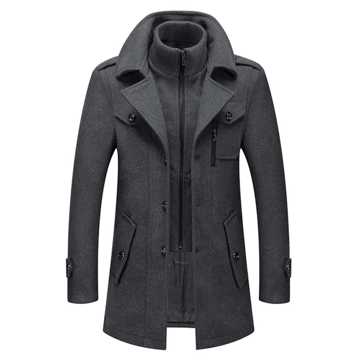 Men's Two-Piece Wool Coat Slim-Fit Winter Coat with Knit Collar