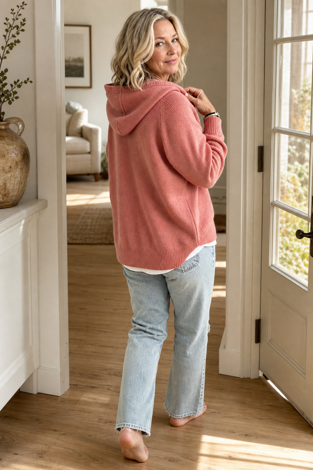 Drawstring Hood Knit Pullover