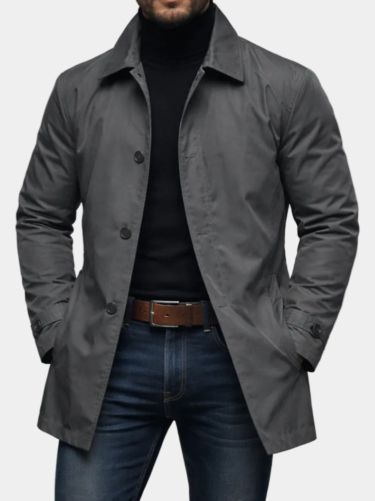 Men's Short Single-Breasted Coat with Classic Collar, Elegant for Spring and Office