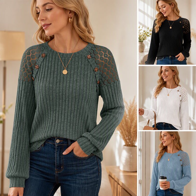 Long-Sleeved, Ribbed Knit Casual Top for Women