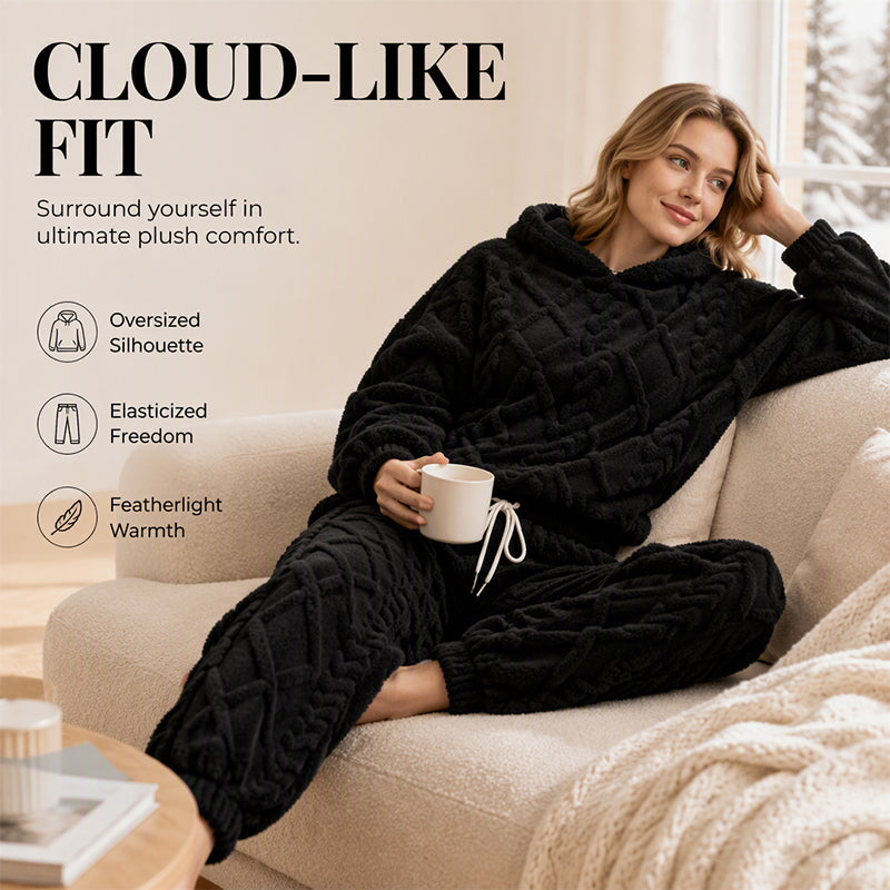 Premium Comfort Women's Plush Textured Hoodie & Pants 2-Piece Set