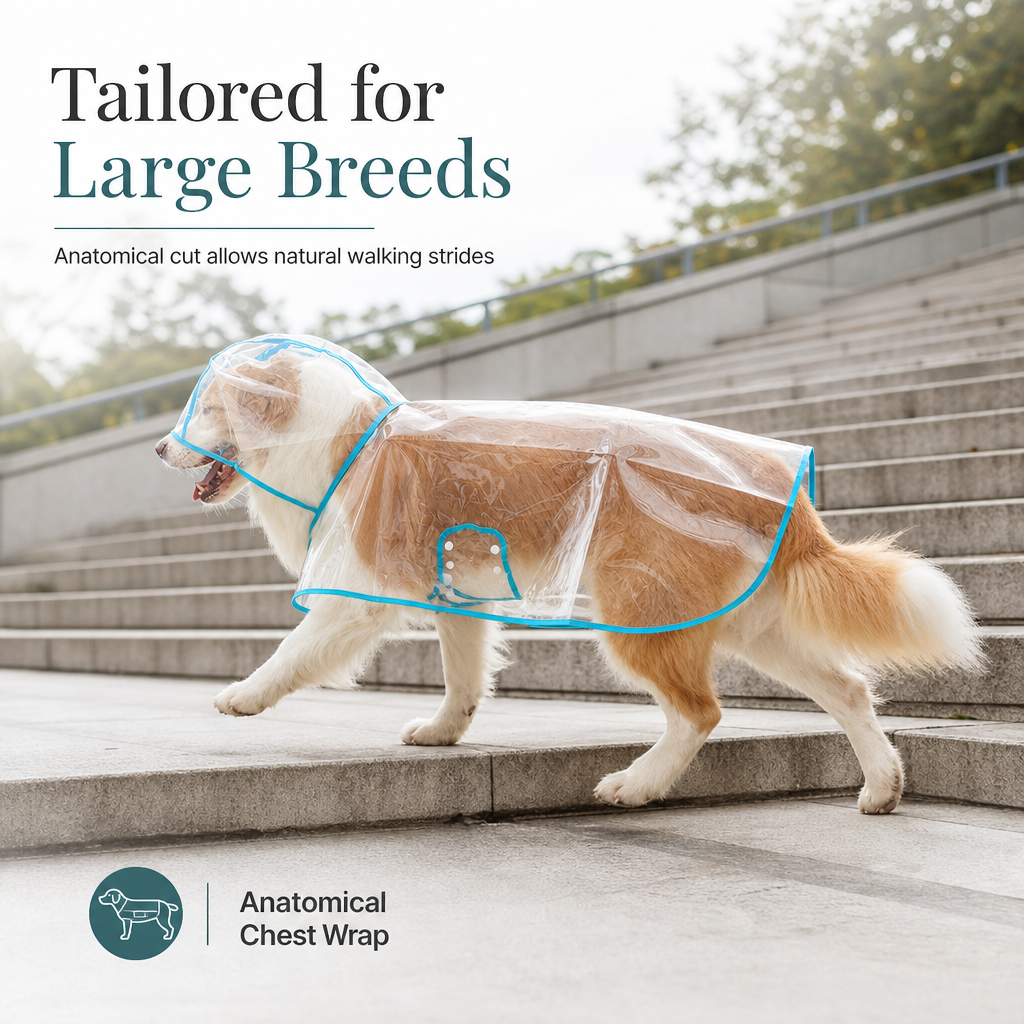 Transparent EVA Dog Raincoat with Hood and Adjustable Belly Strap, Sizes XS–8XL