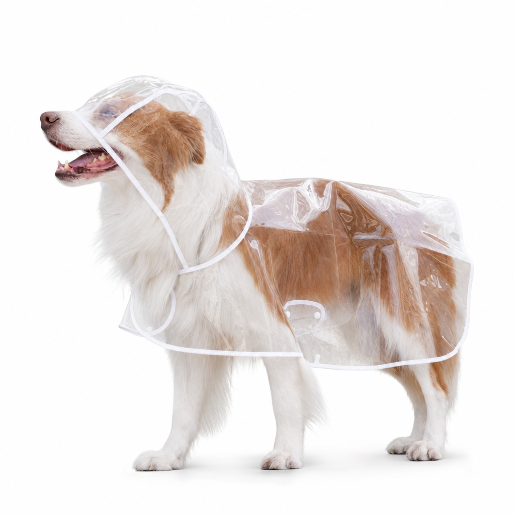 Transparent EVA Dog Raincoat with Hood and Adjustable Belly Strap, Sizes XS–8XL