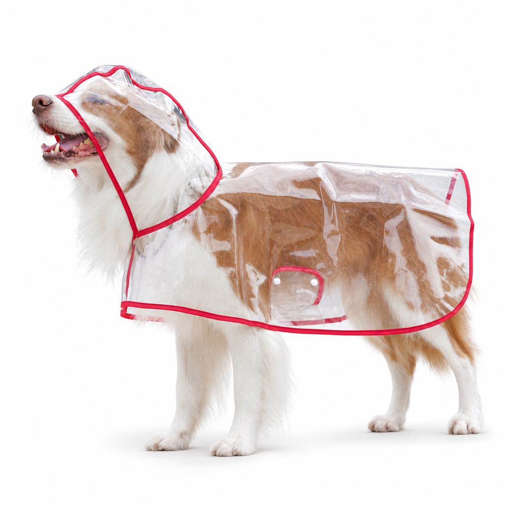 Transparent EVA Dog Raincoat with Hood and Adjustable Belly Strap, Sizes XS–8XL