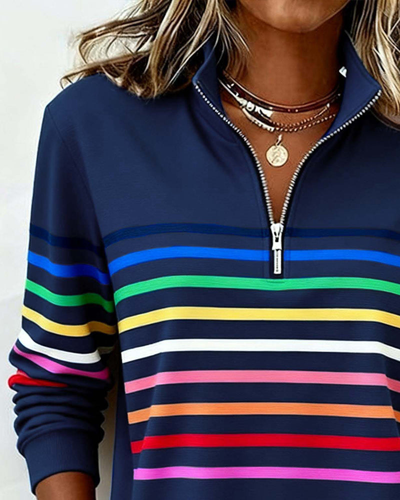 Maggie Striped Half-Zip Sweater