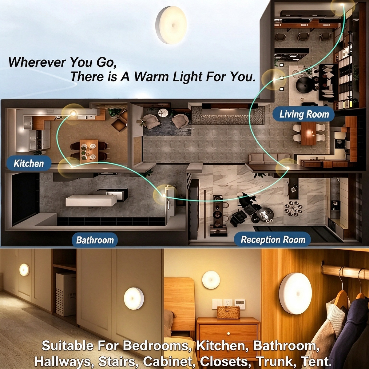 6 Pcs Motion Sensor Light, Rechargeable Night Light