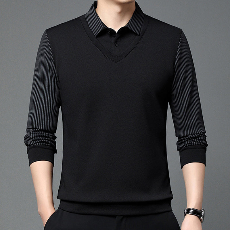 Men's False Two-Piece Long Sleeve Top – Smart Casual Two-Piece Look Without The Fuss