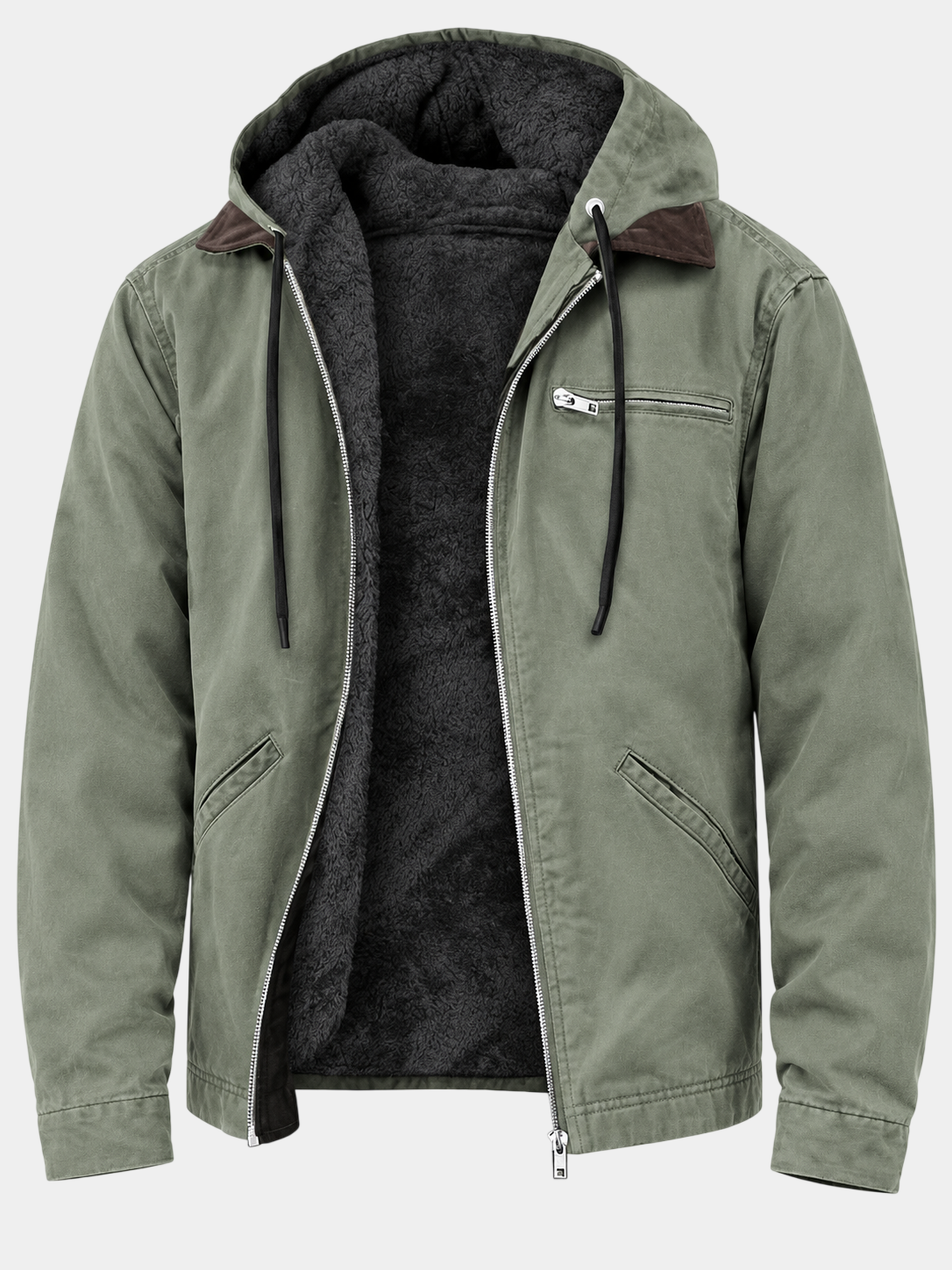 Vintage Thick Fleece-Lined Hooded Zip Jacket