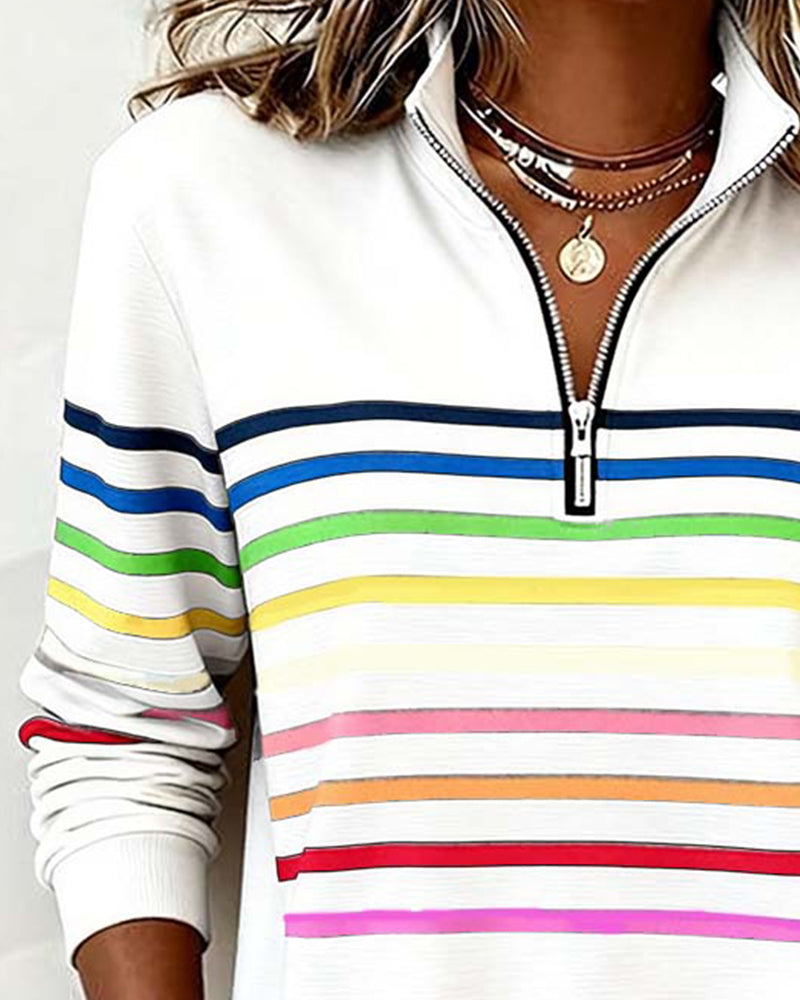 Maggie Striped Half-Zip Sweater