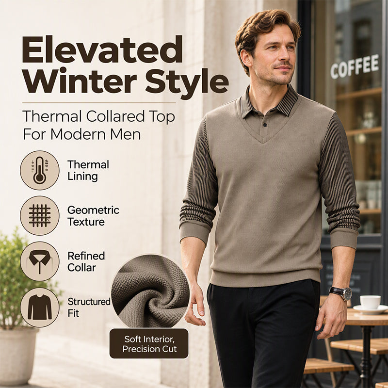Men's False Two-Piece Long Sleeve Top – Smart Casual Two-Piece Look Without The Fuss