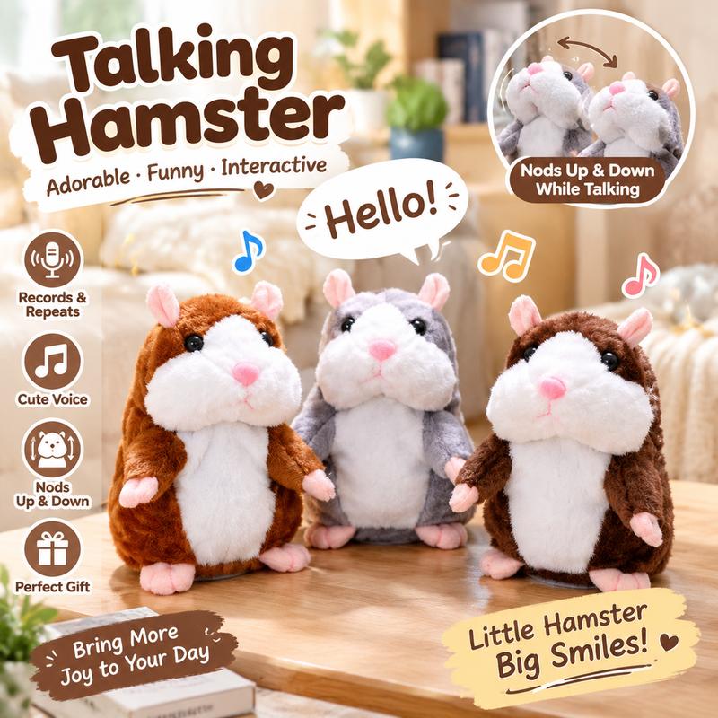 Talking Hamster Plush – Repeats Whatever You Say, Auto Head-Shaking, Hilarious Fun for Kids & Adults