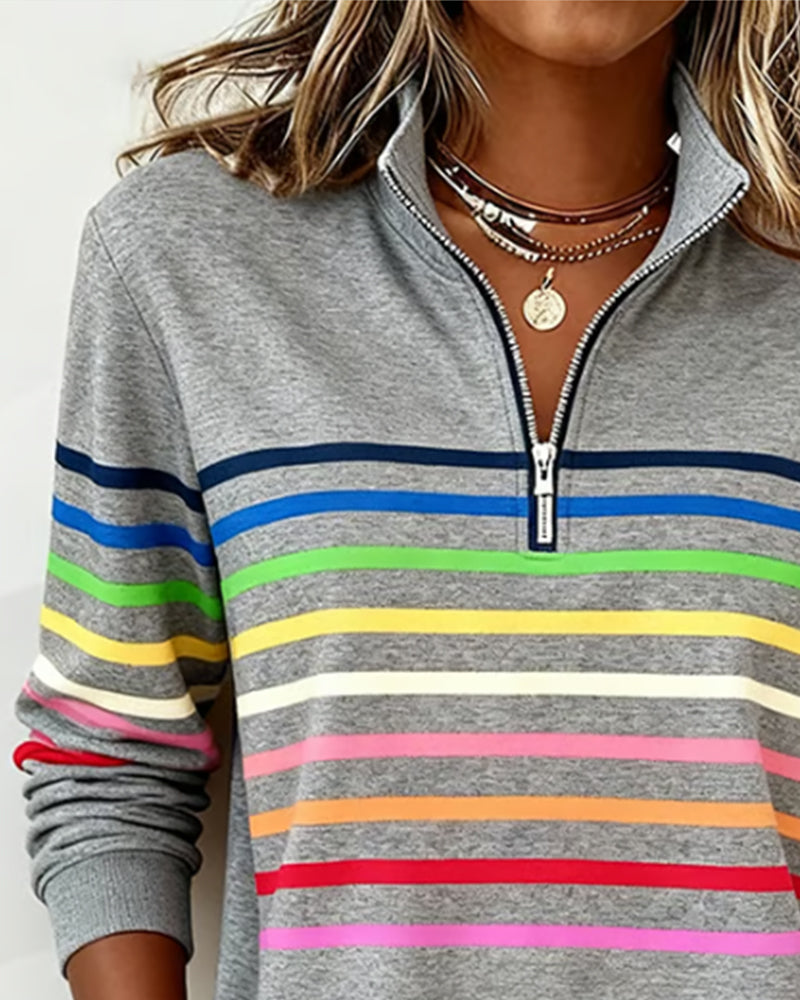 Maggie Striped Half-Zip Sweater