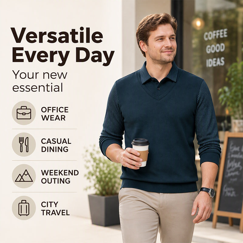 Men's False Two-Piece Long Sleeve Top – Smart Casual Two-Piece Look Without The Fuss