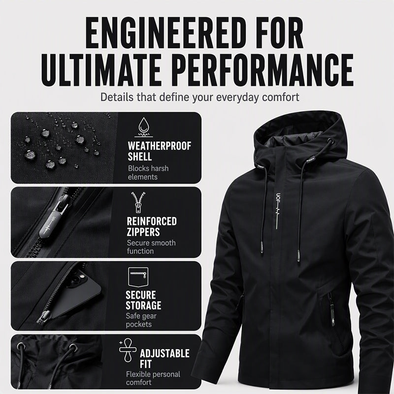 Men's Hooded Jacket – Waterproof & Windproof with a Drawstring
