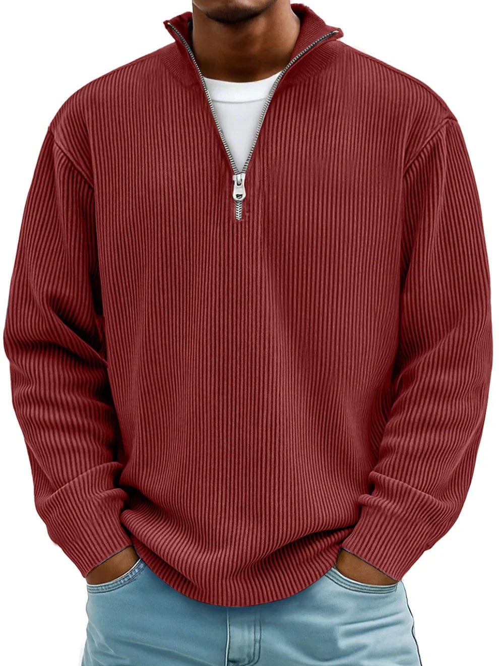 Marc Ribbed Knit Sweater with Zip Collar