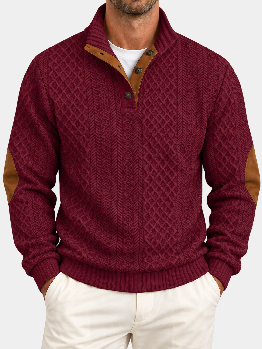 Jacquard Knit Stand Collar Pullover Sweatshirt