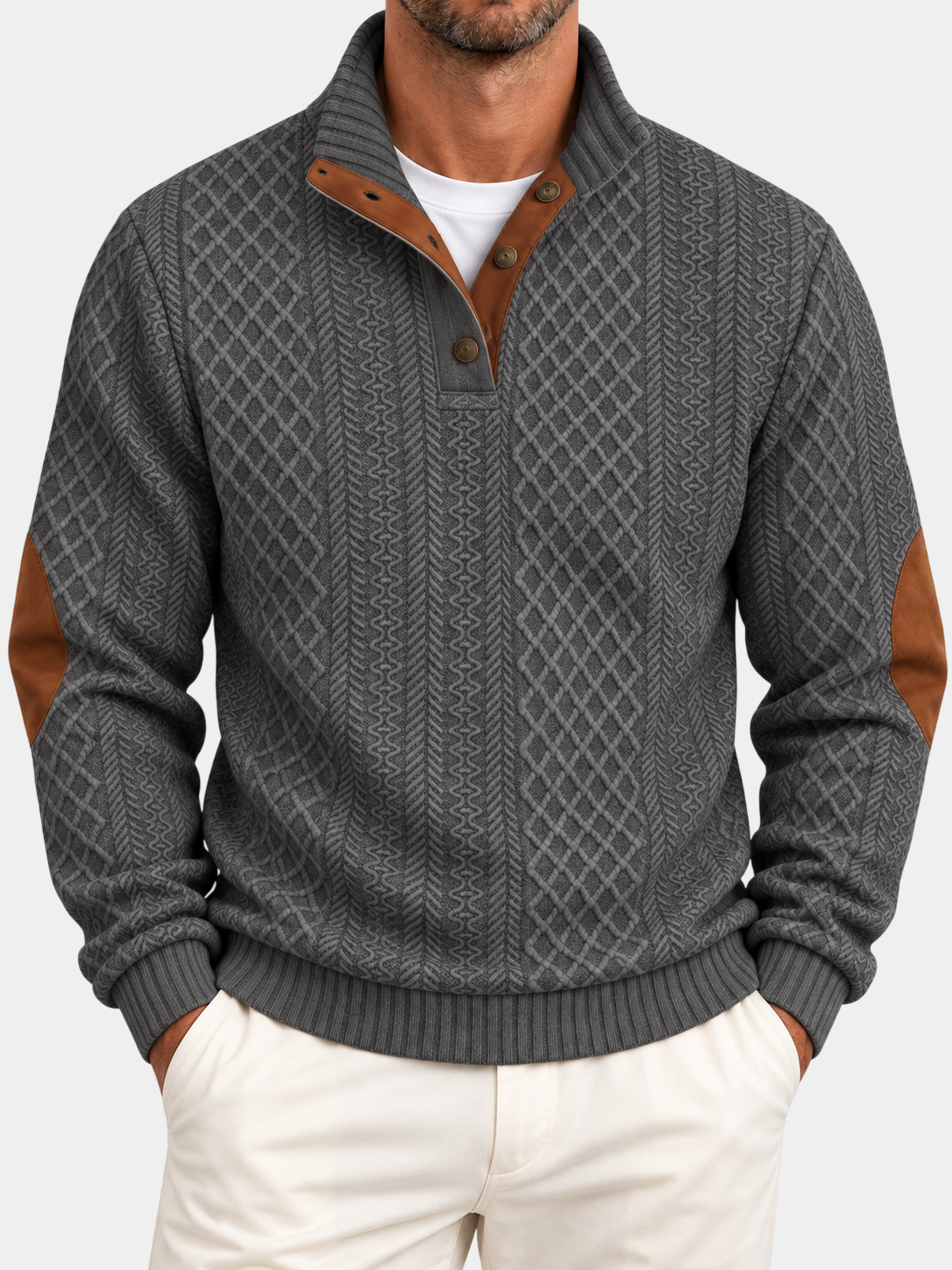 Jacquard Knit Stand Collar Pullover Sweatshirt