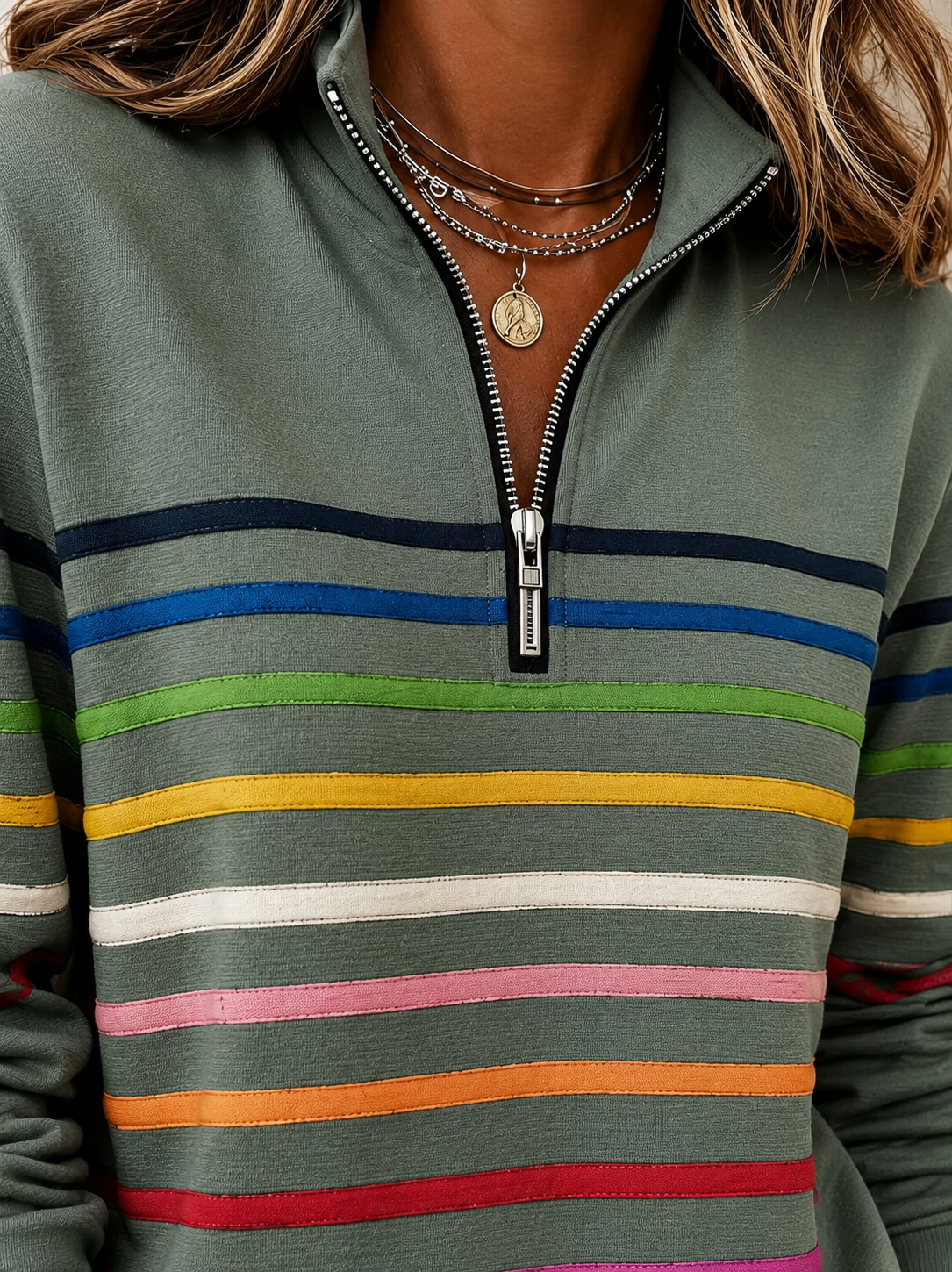 Maggie Striped Half-Zip Sweater