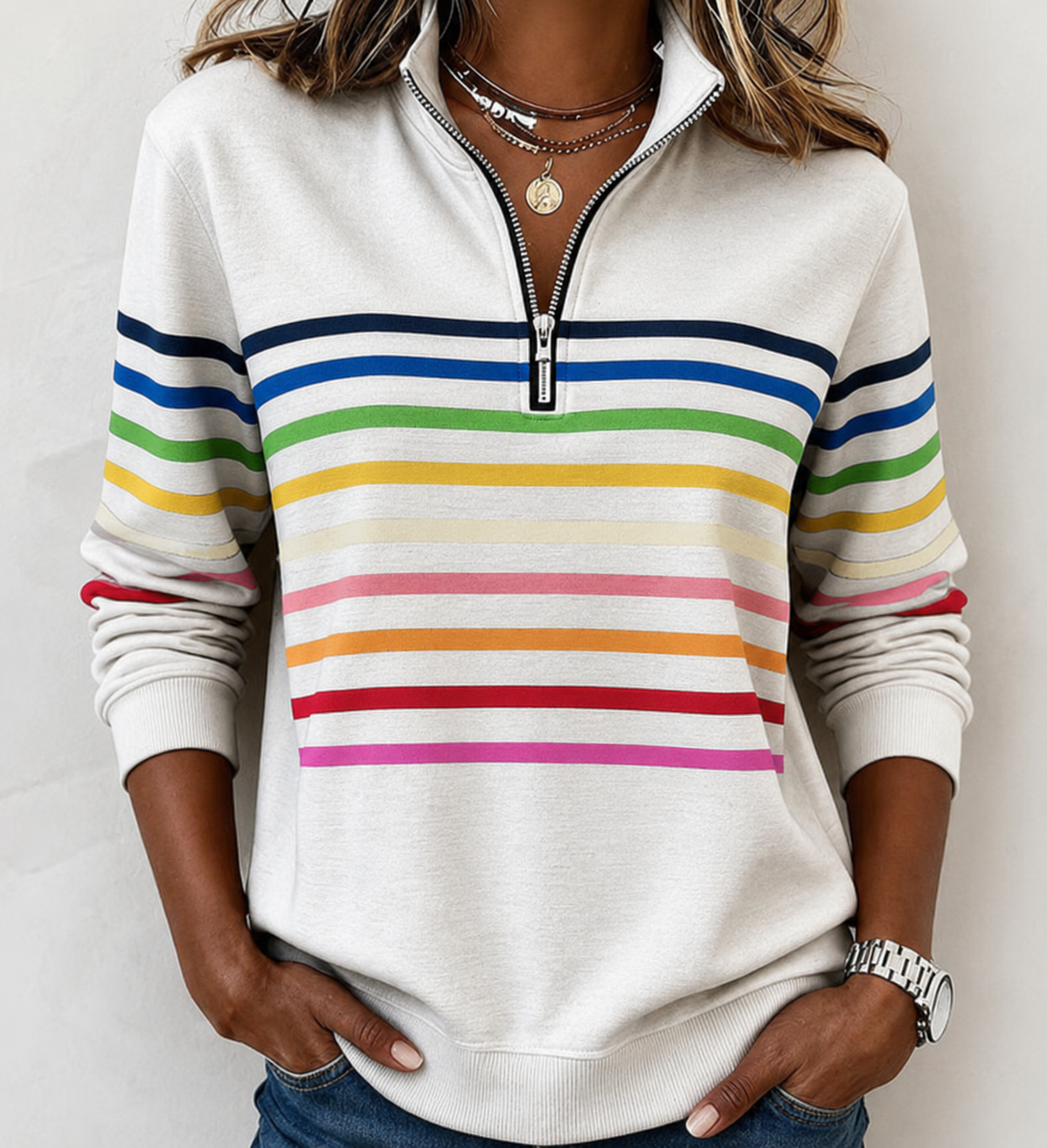 Maggie Striped Half-Zip Sweater