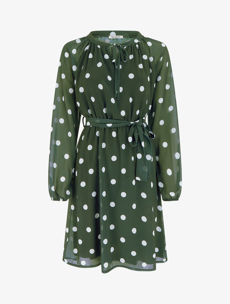 Flowing Dress with Tie Neck and Polka Dots
