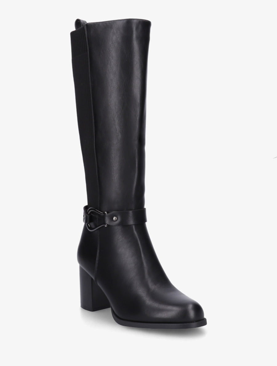 Two-Tone Block Heel Boots - Black