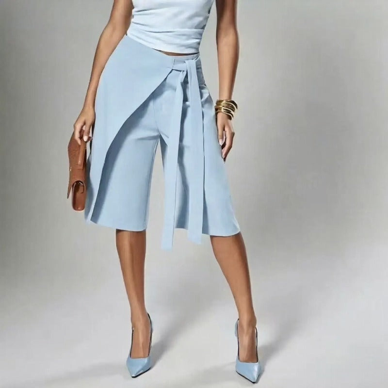 Shorts with Wrap-Over Overlay and Side Tie